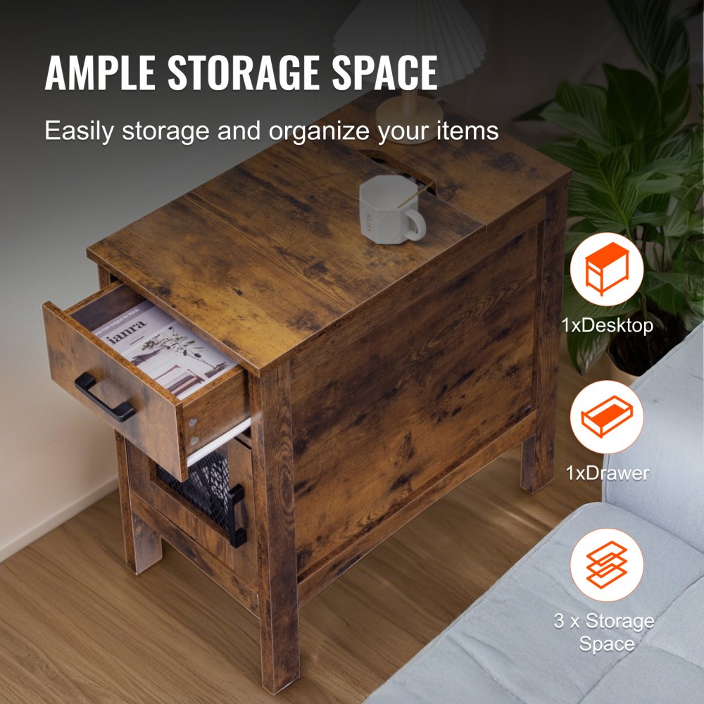 SS-2401-N - Farmhouse Nightstand with Charging Station and Multi-layer Storage