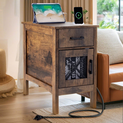 SS-2401-N - Farmhouse Nightstand with Charging Station and Multi-layer Storage
