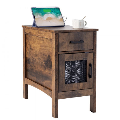 SS-2401-N - Farmhouse Nightstand with Charging Station and Multi-layer Storage