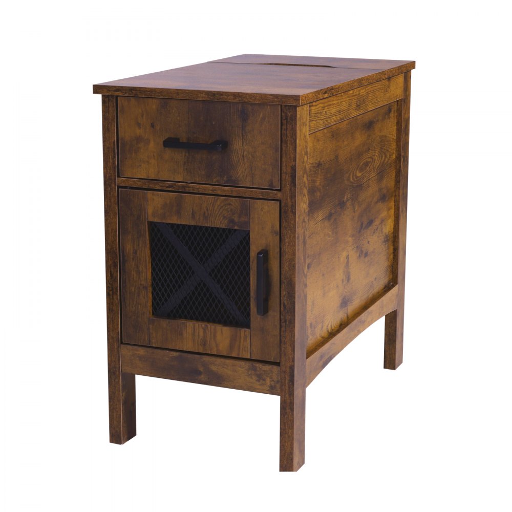SS-2401-N - Farmhouse Nightstand with Charging Station and Multi-layer Storage