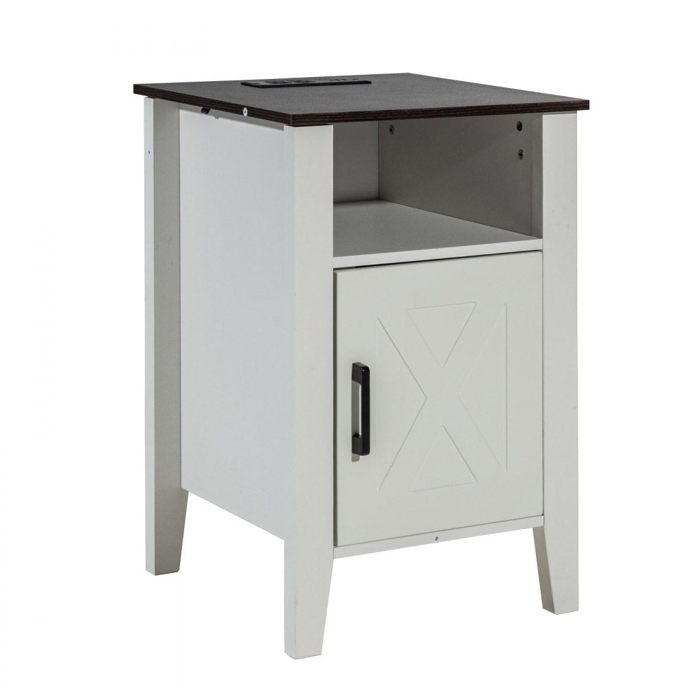 SS-2402-BW - Farmhouse End Table Set with Charging Ports and Easy Assembly