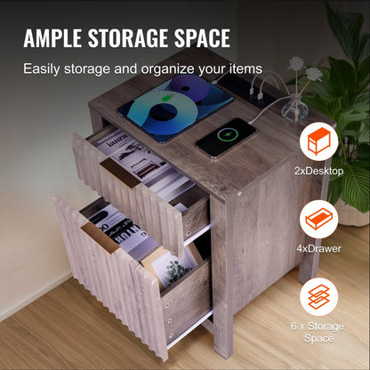 KLST-01 - Versatile Farmhouse End Table with Charging Ports, 25 x 19.69 in