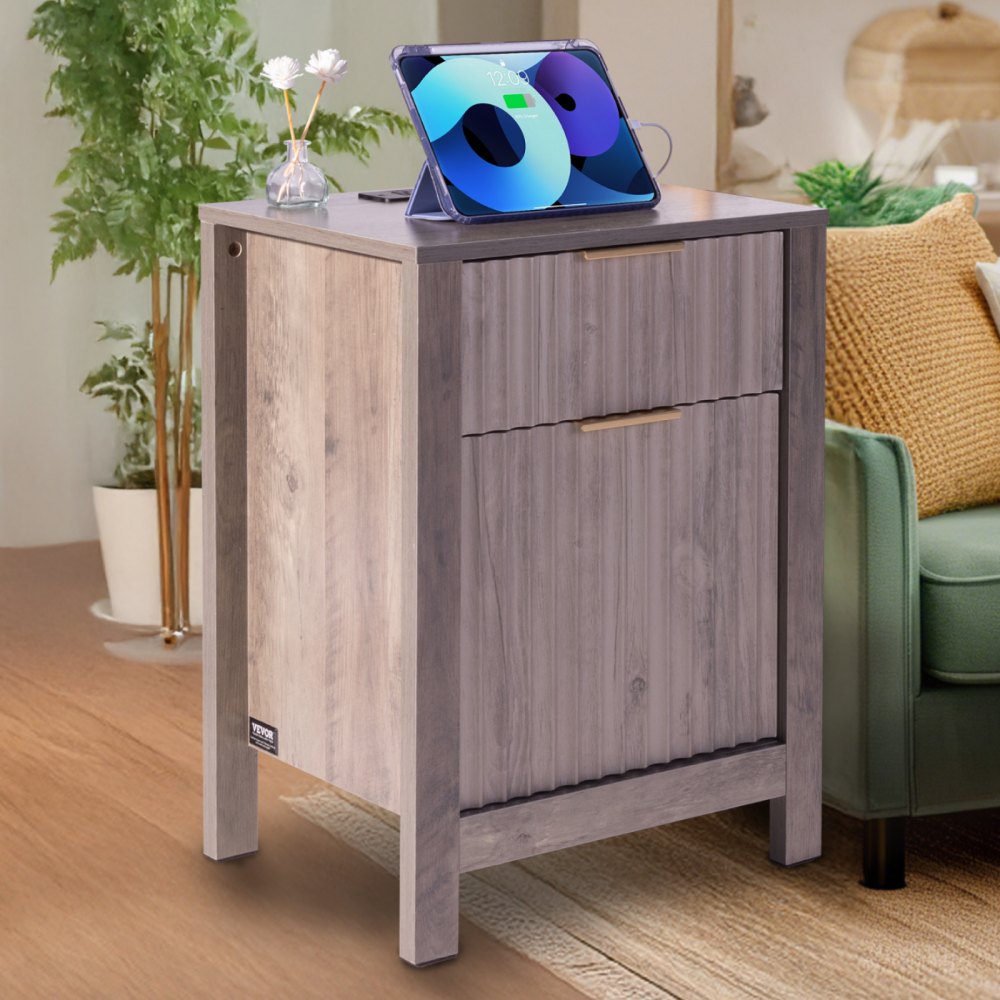 KLST-01 - Versatile Farmhouse End Table with Charging Ports, 25 x 19.69 in