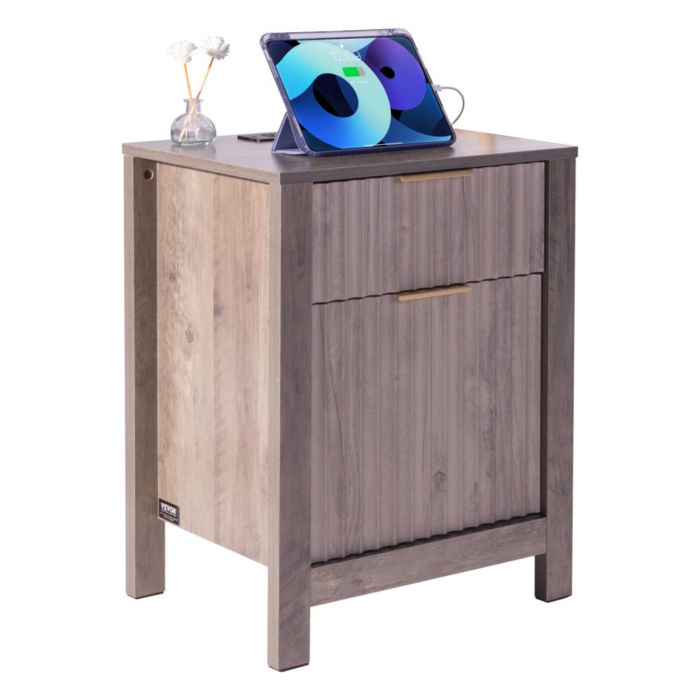 KLST-01 - Versatile Farmhouse End Table with Charging Ports, 25 x 19.69 in