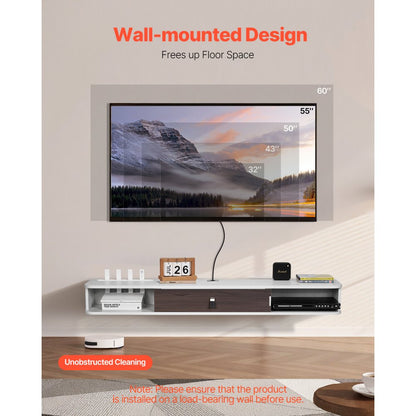 SHSHDSG1116-2 - Stylish Floating TV Stand with Cable Management & Router Slot