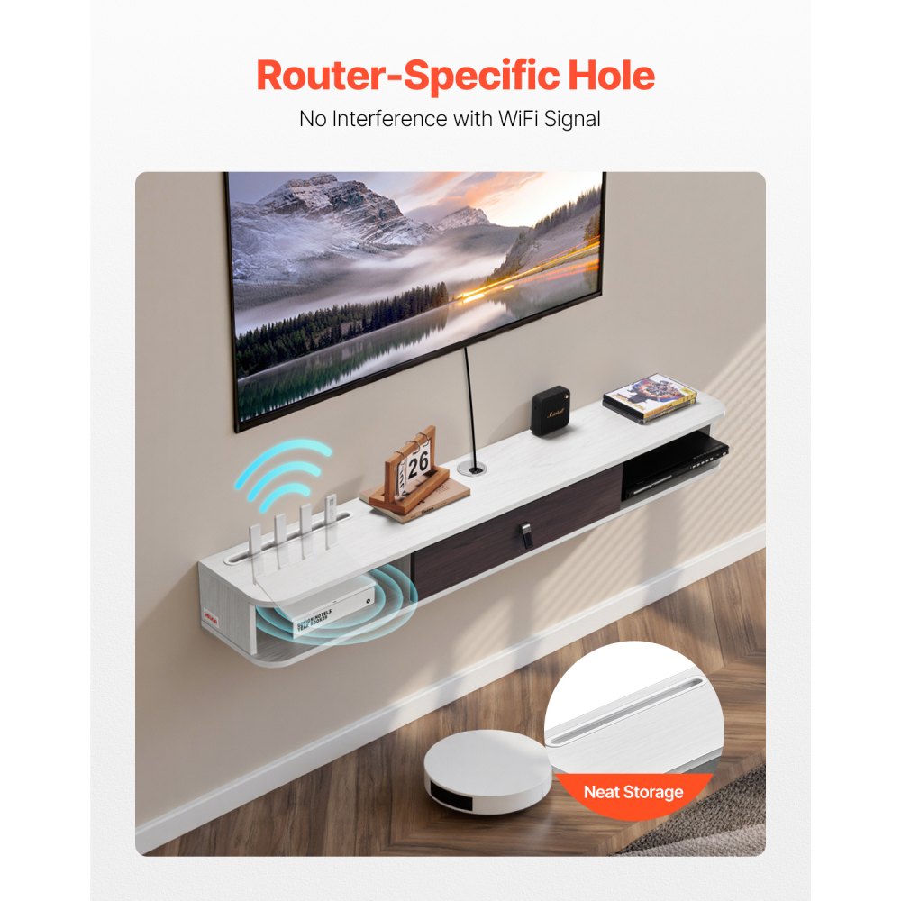 SHSHDSG1116-2 - Stylish Floating TV Stand with Cable Management & Router Slot