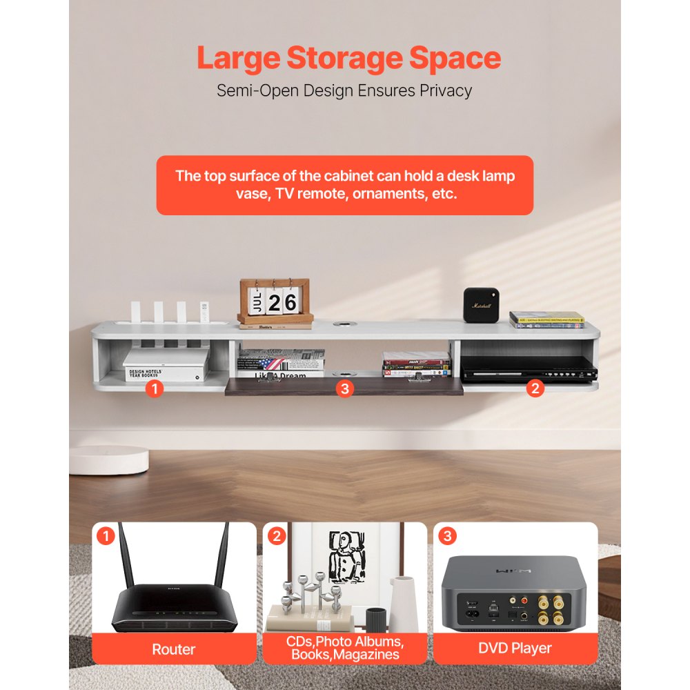 SHSHDSG1116-2 - Stylish Floating TV Stand with Cable Management & Router Slot