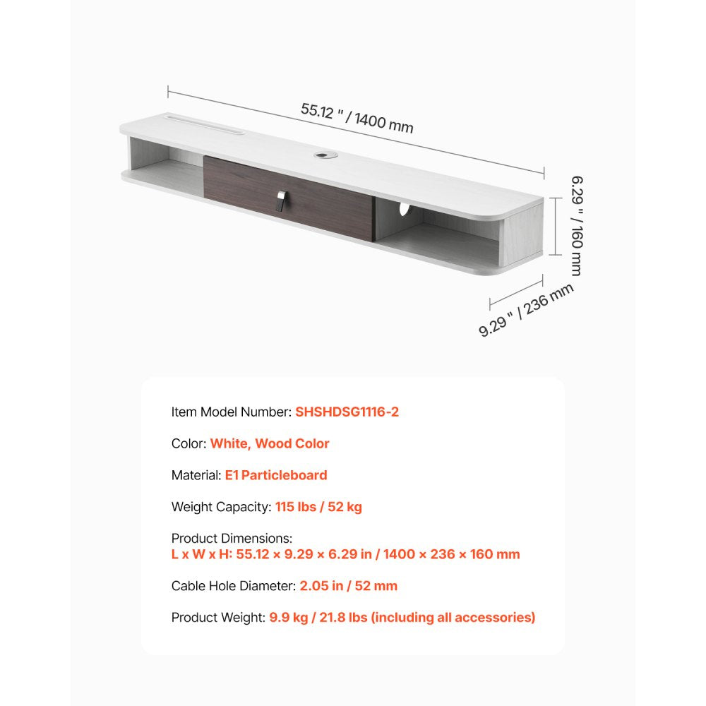SHSHDSG1116-2 - Stylish Floating TV Stand with Cable Management & Router Slot