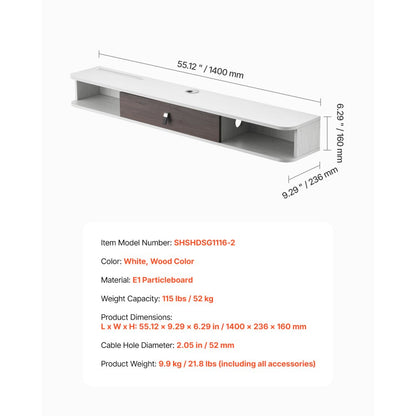 SHSHDSG1116-2 - Stylish Floating TV Stand with Cable Management & Router Slot