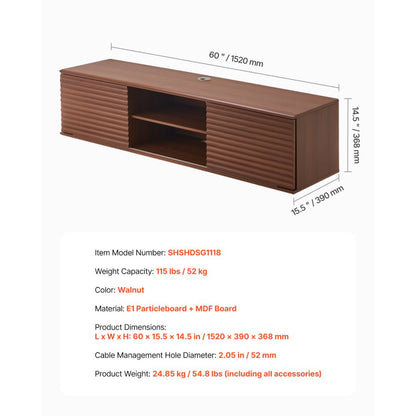 SHSHDSG1118 - Stylish 60" Floating TV Stand with Adjustable Storage Solutions