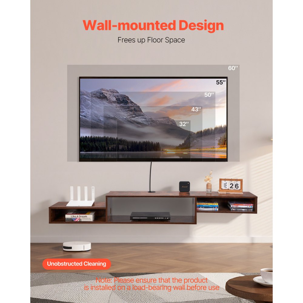 SHSHDSG1119-1US - Modern Floating TV Stand with Power & Cable Management