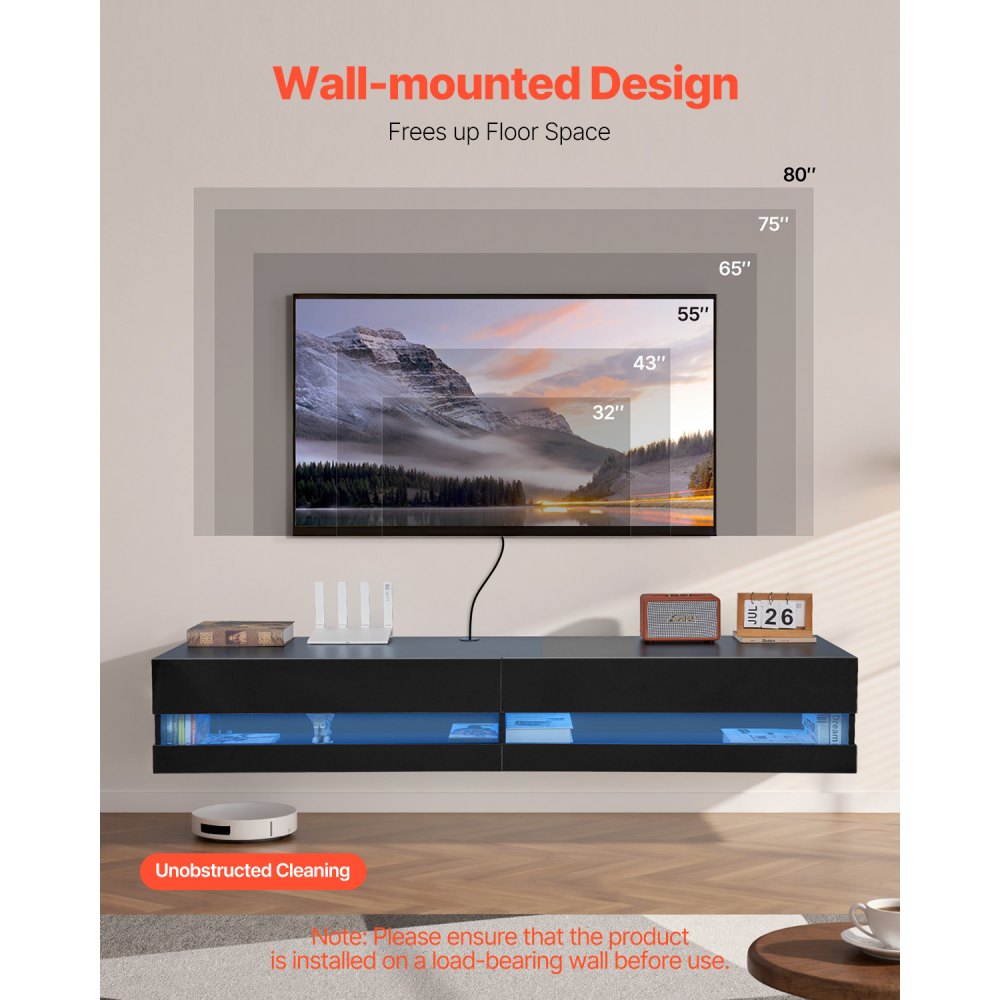 KLTV-04 - 71" Floating TV Stand with LED Lights & Power Outlets