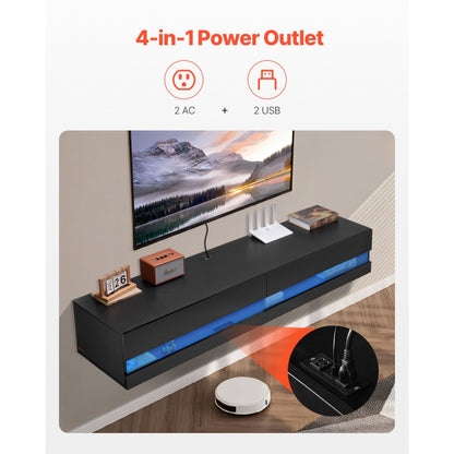 KLTV-04 - 71" Floating TV Stand with LED Lights & Power Outlets