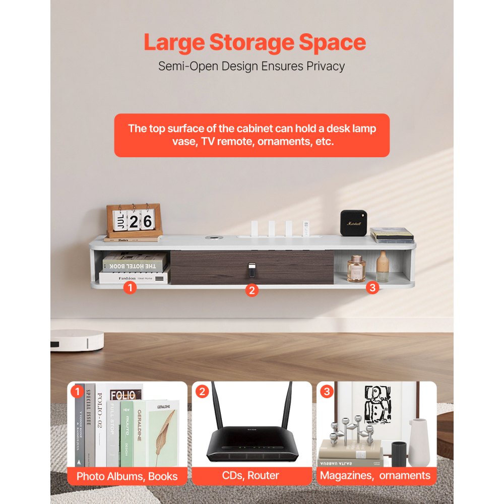 SHSHDSG1116-1 - Stylish Floating TV Stand with Cable Management & Storage