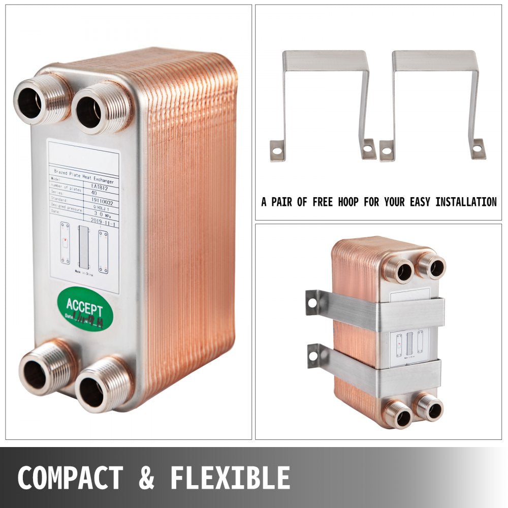EATB12 - Compact 40-Plate 316L Stainless Steel Heat Exchanger for Efficient Heating