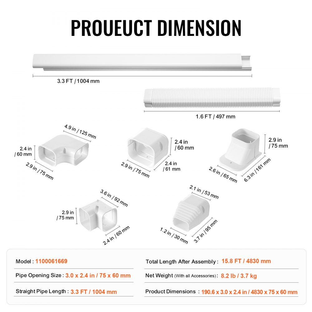 1100061669 - Durable 15.8Ft PVC Mini Split Line Set Cover, Easy Install
