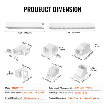 1100061670 - 3" x 17.7Ft PVC Mini Split Line Set Cover Kit