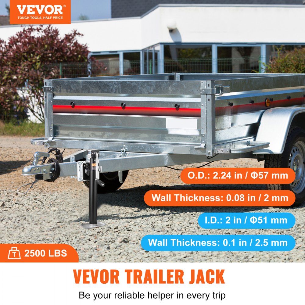 TJB-2002S-WK-Z - 2500 lb VEVOR Trailer Tongue Jack, Bolt-On & Rust-Proof