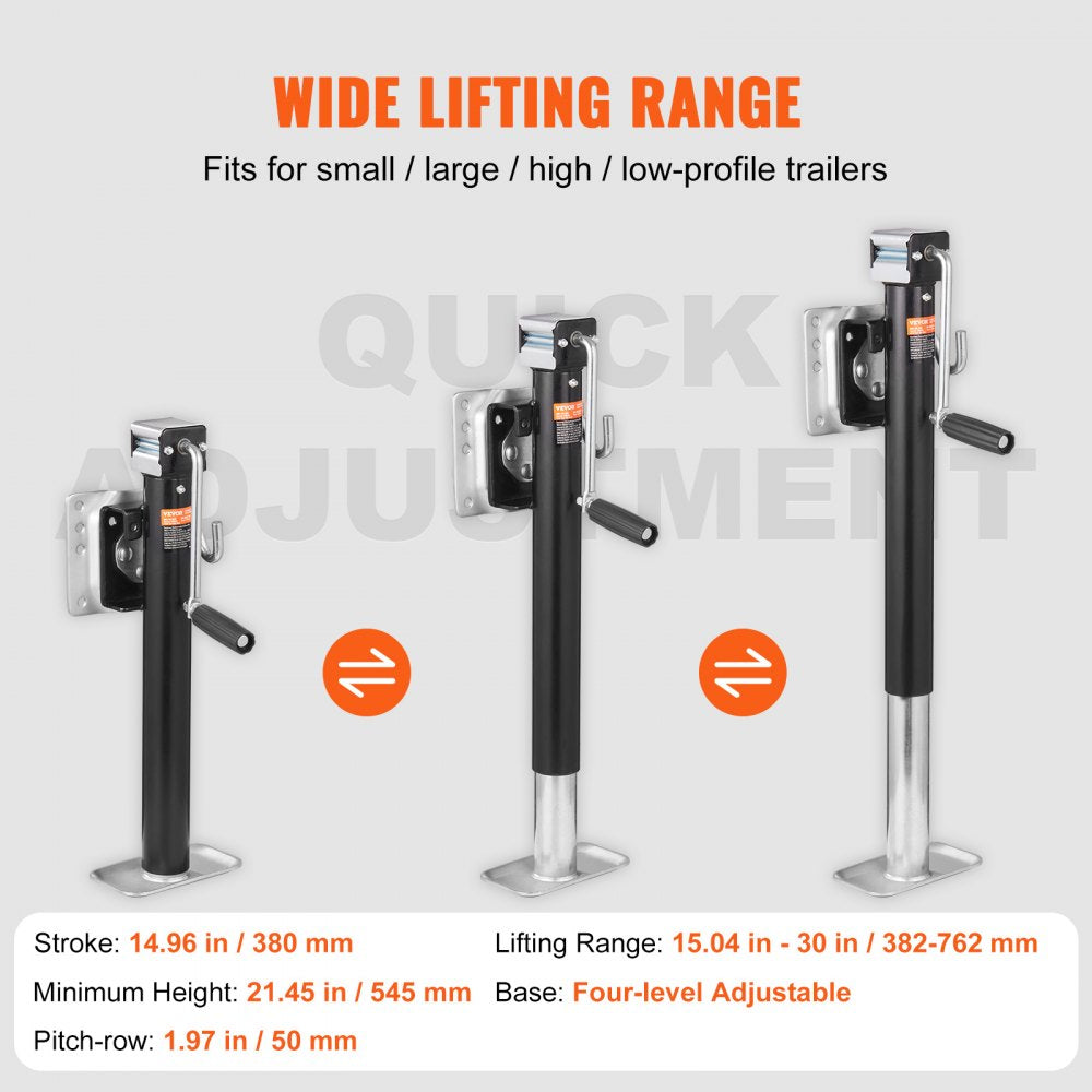 TJB-2002S-WK-Z - 2500 lb VEVOR Trailer Tongue Jack, Bolt-On & Rust-Proof