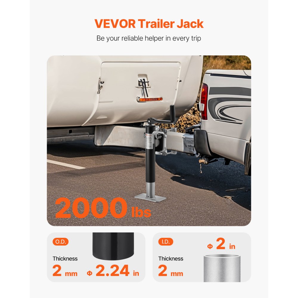 R20TSW-B Heavy-Duty Trailer Jack with 2000 lbs Capacity & 10" Travel