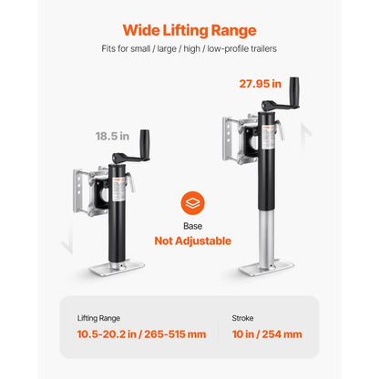 R20TSW-B Heavy-Duty Trailer Jack with 2000 lbs Capacity & 10" Travel