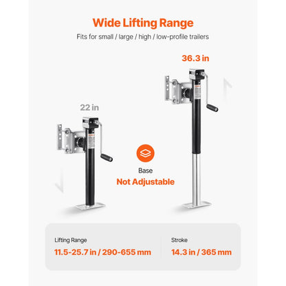 TJBP5002SB-HEX - Heavy-Duty Carbon Steel Trailer Jack with 14.3" Lift