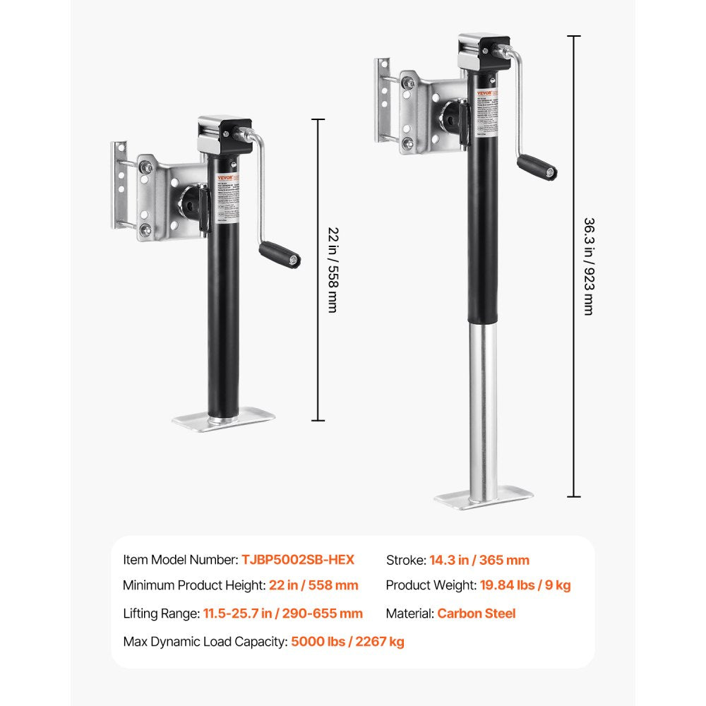 TJBP5002SB-HEX - Heavy-Duty Carbon Steel Trailer Jack with 14.3" Lift