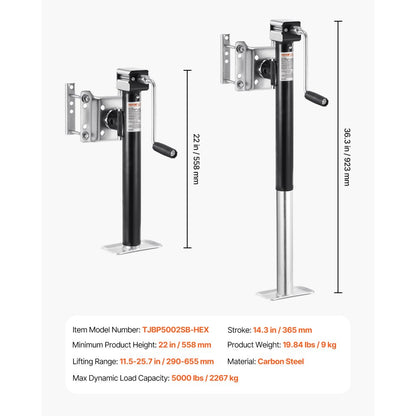 TJBP5002SB-HEX - Heavy-Duty Carbon Steel Trailer Jack with 14.3" Lift