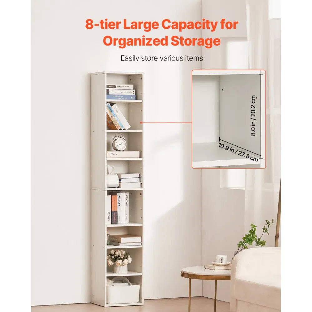 GS8-Z - 8-Tier Adjustable Bookcase, 0.6in Thick Shelves, Stylish & Sturdy