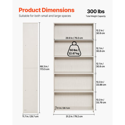 GS5-K - 5-Tier 68.3" Corner Bookshelf for Stylish Storage