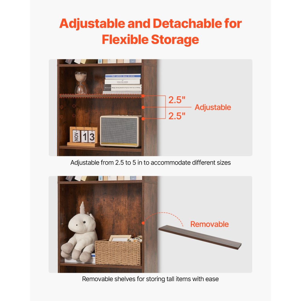 GS5-Z - 5-Tier Adjustable Bookshelf for Space Optimization, 23.5 x 9.3 x 53 in