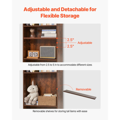 GS5-Z - 5-Tier Adjustable Bookshelf for Space Optimization, 23.5 x 9.3 x 53 in