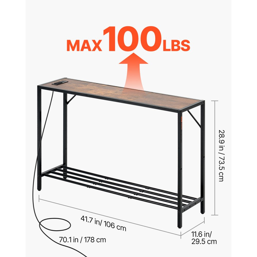 YJXXGZ-007 - 41.7" Narrow Console Table with Charging Station and Adjustable Feet