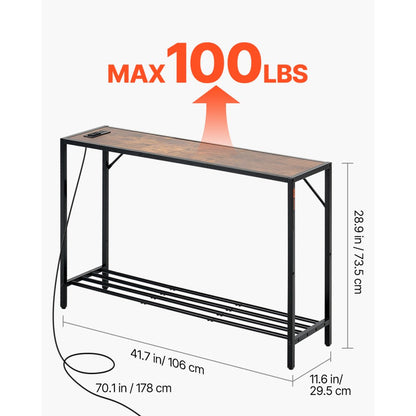 YJXXGZ-007 - 41.7" Narrow Console Table with Charging Station and Adjustable Feet