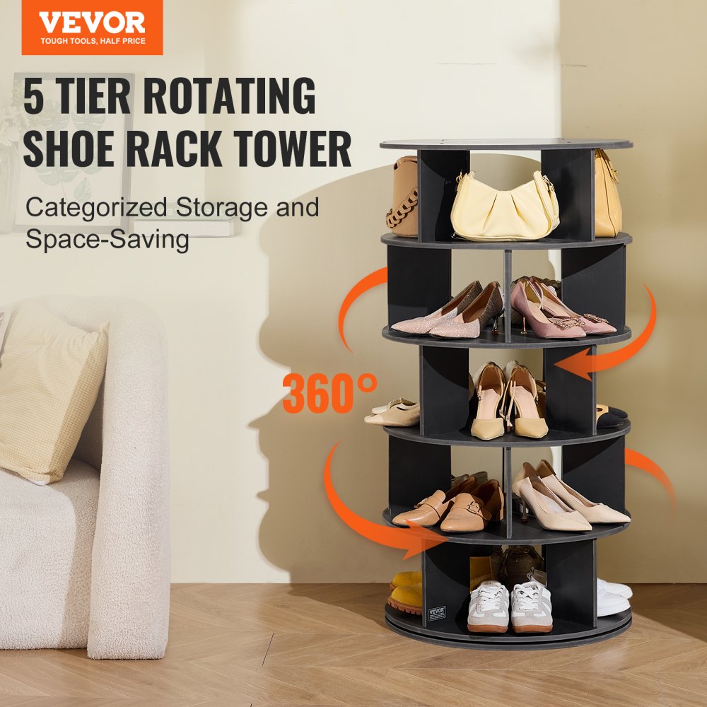 OY-XZXJ-03 - 5-Tier 360° Rotating Shoe Rack, Holds 35 lbs per Shelf
