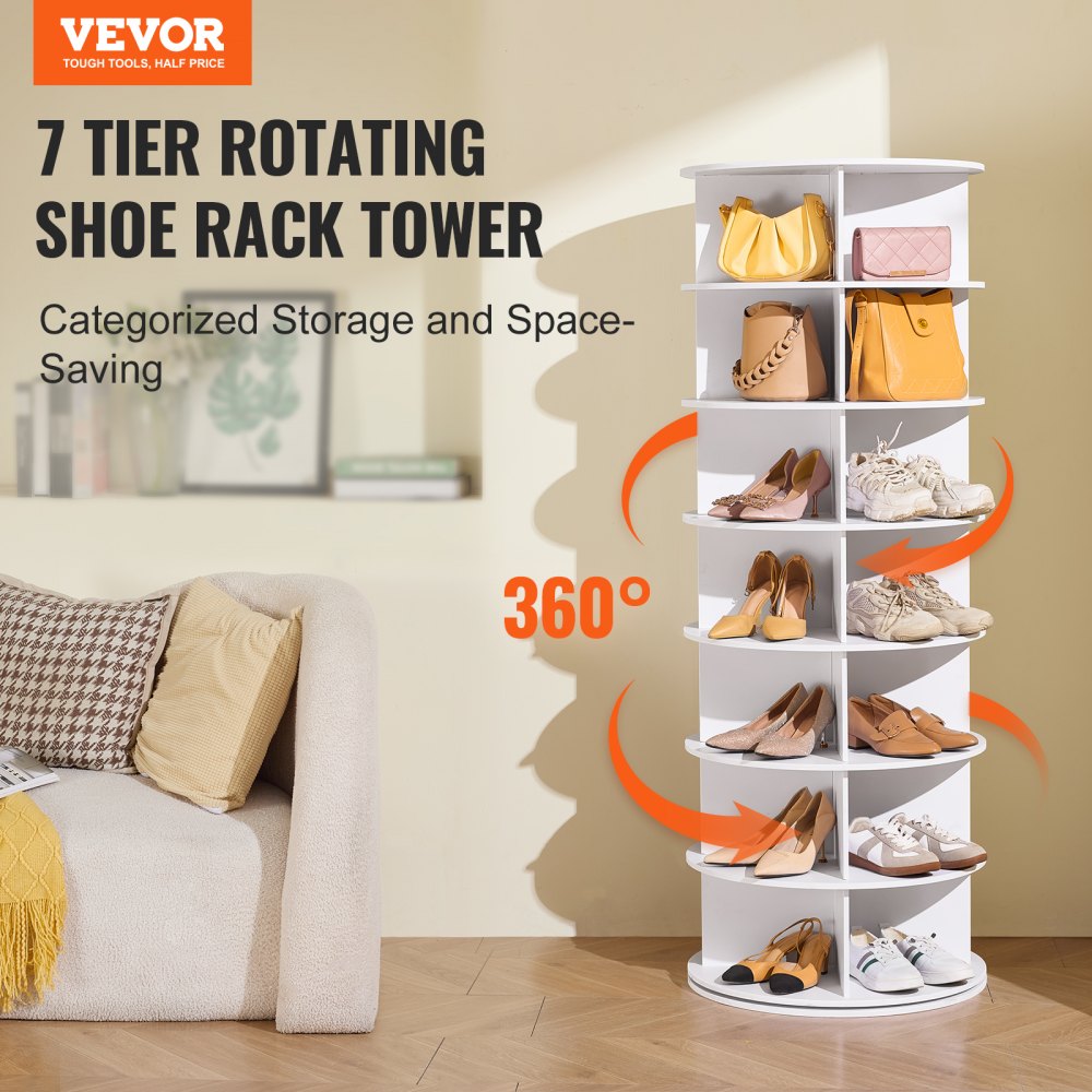 OY-XZXJ-01 - 7-Tier Rotating Shoe Rack, 8.3in Height & 360° Access