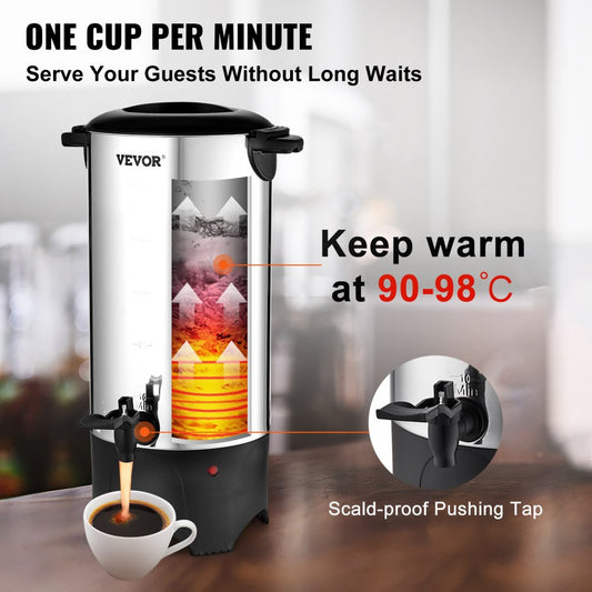 KLY-7.4K - 50 Cup Stainless Steel Coffee Urn for Events