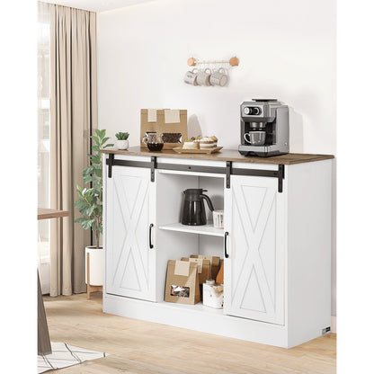 SR245358 - 3-Tier Country-Style Coffee Bar Cabinet with Sliding Barn Doors