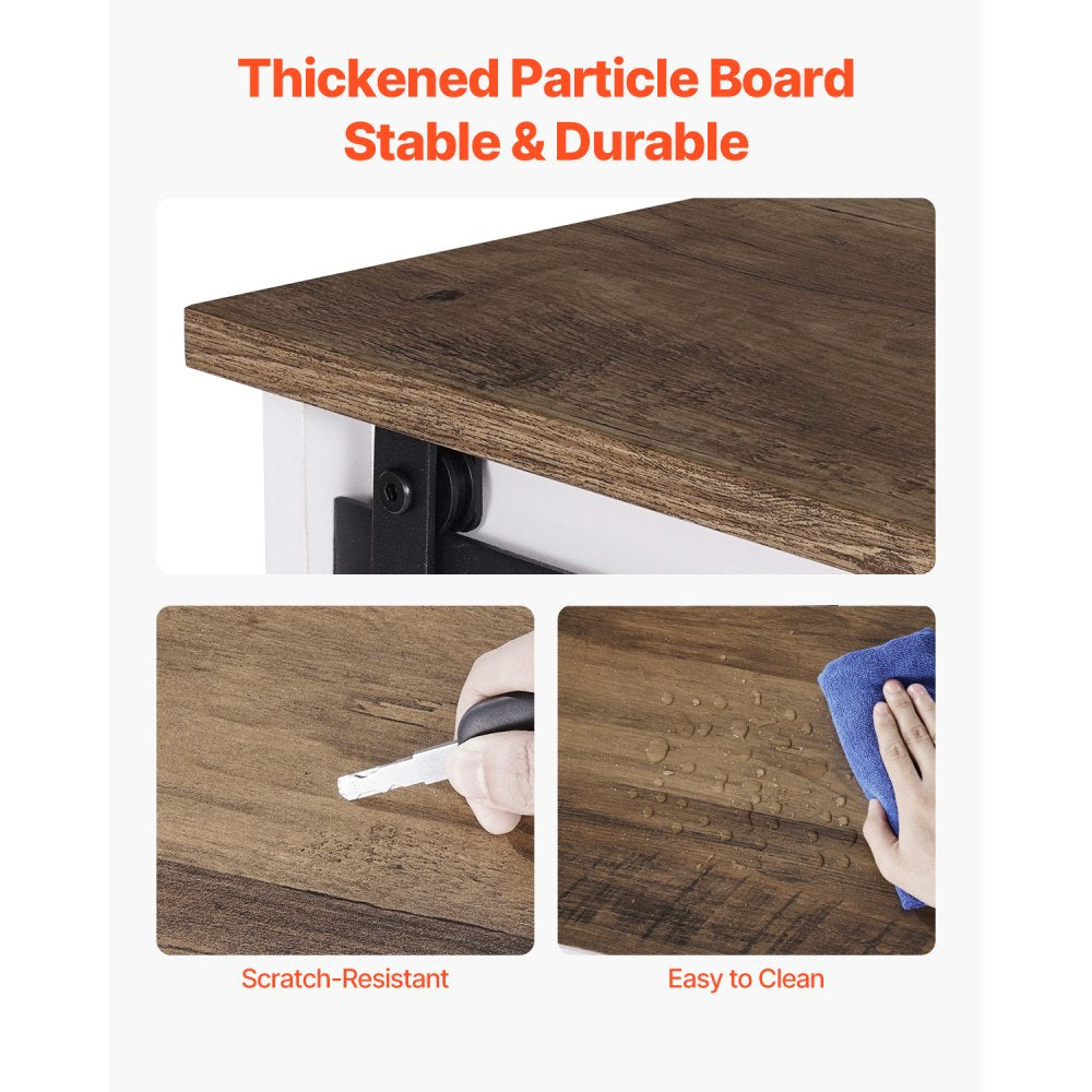 SR245358 - 3-Tier Country-Style Coffee Bar Cabinet with Sliding Barn Doors