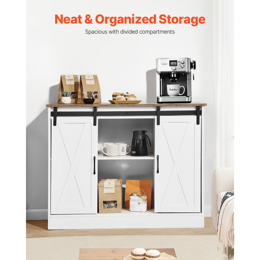 SR245358 - 3-Tier Country-Style Coffee Bar Cabinet with Sliding Barn Doors