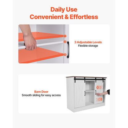 SR245358 - 3-Tier Country-Style Coffee Bar Cabinet with Sliding Barn Doors