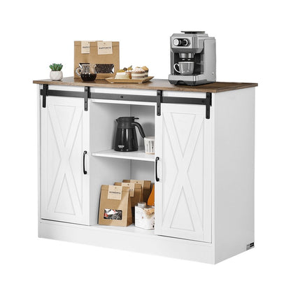 SR245358 - 3-Tier Country-Style Coffee Bar Cabinet with Sliding Barn Doors