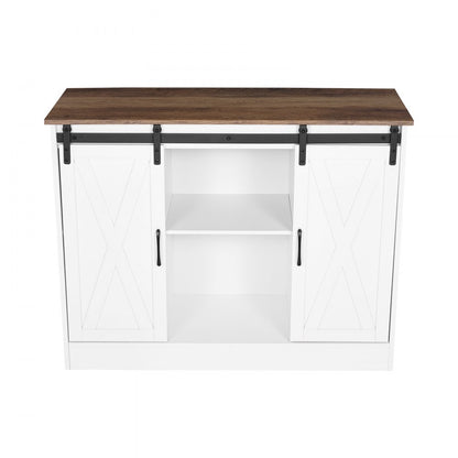 SR245358 - 3-Tier Country-Style Coffee Bar Cabinet with Sliding Barn Doors