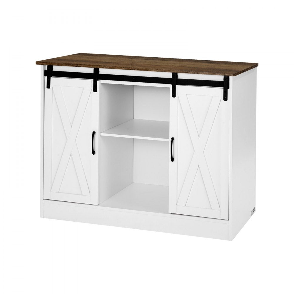 SR245358 - 3-Tier Country-Style Coffee Bar Cabinet with Sliding Barn Doors