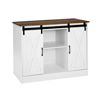 SR245358 - 3-Tier Country-Style Coffee Bar Cabinet with Sliding Barn Doors