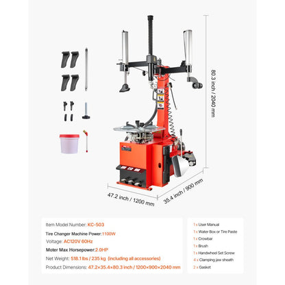 KC-503 - Heavy-Duty Tire Changer for Sedans & Trucks with Adjustable Assist Arm
