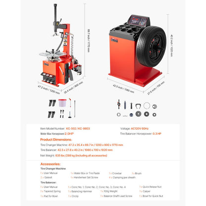 KC-502 - Powerful Tire Changer & Balancer Set for Sedans & Trucks