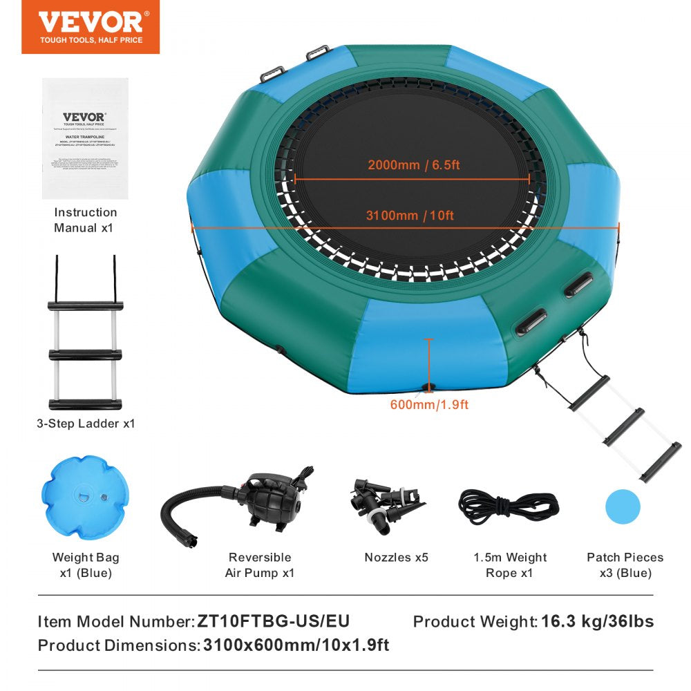 ZT10FTBG-US/EU - Durable 10ft Inflatable Water Bouncer for Lake Fun