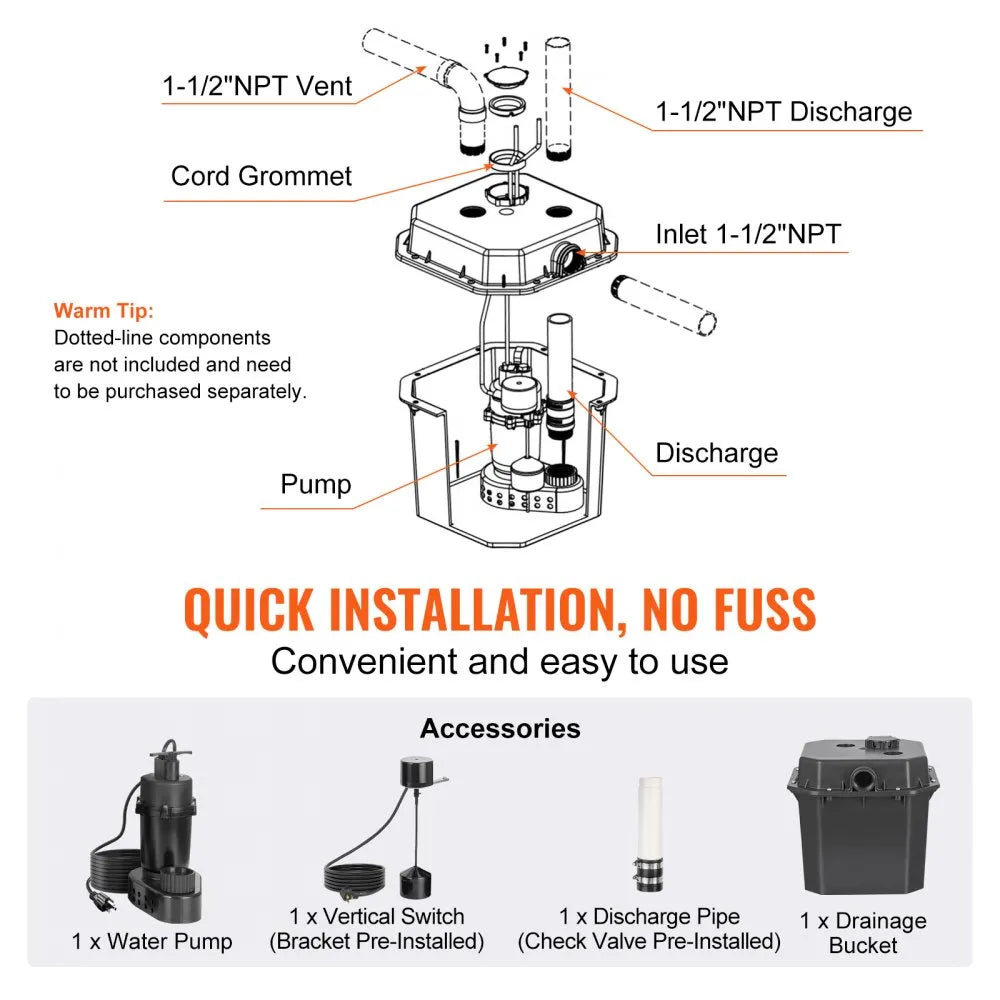 ZX30024 - 1/2 HP Utility Sink Pump with 6 Gal Basin, 3500 GPH