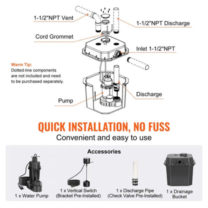 ZX30024 - 1/2 HP Utility Sink Pump with 6 Gal Basin, 3500 GPH